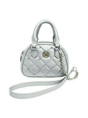 NWT Badgley Mischka Womens Metallic Grey Studded Quilted Crossbody Handbag